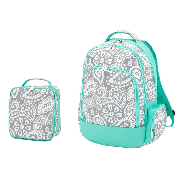 Paisley Turquoise Designed Cream Large School Book Bag Backpack